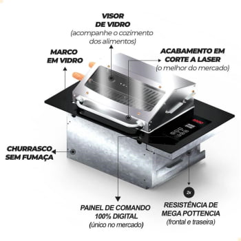Churrasqueira Cooktop Elétrica Digital De Embutir Saro 79x48x32cm Acabamento Em Inox 127V CHED11