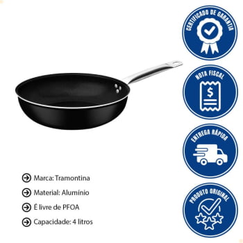Frigideira Funda Tramontina Piemonte em Alumínio com Antiaderente Starflon Excellent Preto 28 cm 4 L