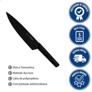 Faca Chef Tramontina Nygma com Lâmina Aço Inox e Cabo de Polipropileno Texturizado Preto 8" 23684108