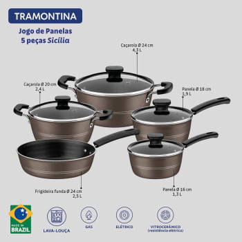 Conjunto Tramontina 9 Peças Softta E Sicília De Panelas E Talheres