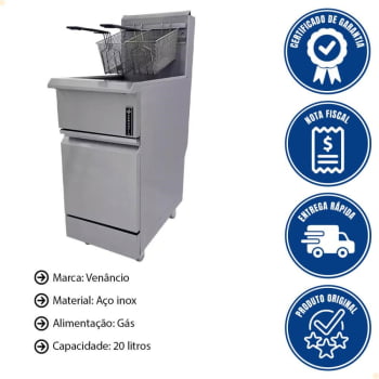 Fritador Industrial Venâncio Prime Oleo 20 L Gás Natural GN PFR20G-GB 22105