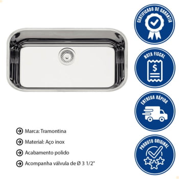 Cuba de Embutir Tramontina Lavínia 56 BL Perfecta em Aço Inox Polido 56x34 cm com Válvula 94054407