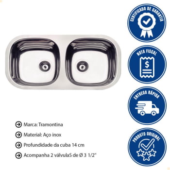 Cuba Tramontina Isis 2C 34 BL Perfecta em Aço Inox Polido 72x34 cm com Válvula 3 1/2" 94061407