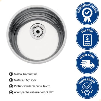 Cuba Redonda Tramontina Luna 30 BL Standard Aço Inox Polido 30 cm com Válvula 94071507