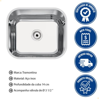 Cuba Tramontina Lavínia 40x34 cm Standard em Aço Inox Polido 40 BL com Válvula 94081507