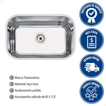 Cuba Tramontina Lavínia 47x30 cm Standard em Aço Inox Polido 47 BL com Válvula 94083507