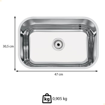 Cuba Tramontina Lavínia 47x30 cm Standard em Aço Inox Polido 47 BL com Válvula 94083507