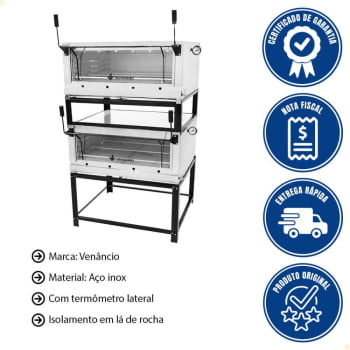 Forno Venâncio Industrial Duplo a Gás Roma Inox FIRIDI90-FIRIDS90