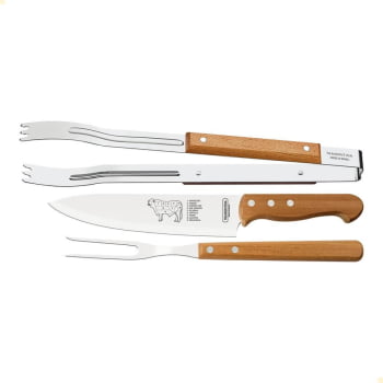 Jogo para Churrasco Tramontina com Lâminas em Inox e Cabos de Madeira Natural 3 Peças 22399075