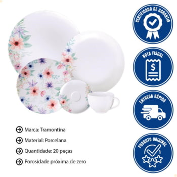 Aparelho de Jantar Tramontina Floratta em Porcelana Decorada 20 Peças 96589024