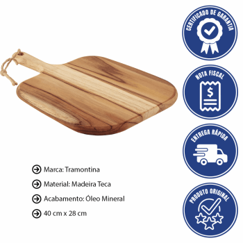 Tábua Para Queijos e Frios Tramontina Provence Em Madeira Teca FSC Com Cabo 40x28 cm 13409351
