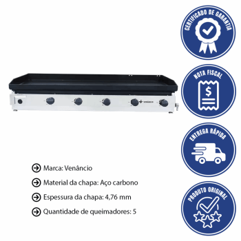 Chapa Bifeteira Venâncio Deguste Luxo Em Inox A Gás Baixa Pressão C120 4,76mm 49807
