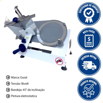 Cortador Fatiador de Frios Semi-automático Gural JXT-30 Bivolt Faca 30cm Base em Pintiura Eletrostatica