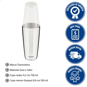 Coqueteleira Boston Tramontina em Aço Inox e Tampa em Vidro 700 ml 61346100
