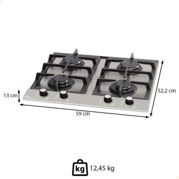 Cooktop A Gás Fischer 4 Bocas Platinium Com Trempe De Ferro Fundido Mesa Aço Bivolt