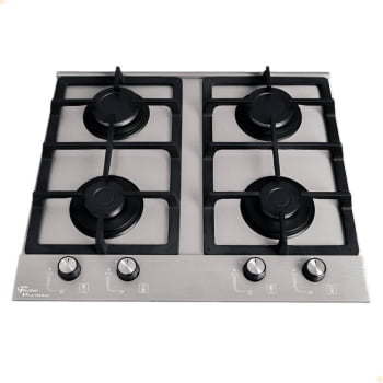 Cooktop A Gás Fischer 4 Bocas Platinium Com Trempe De Ferro Fundido Mesa Aço Bivolt