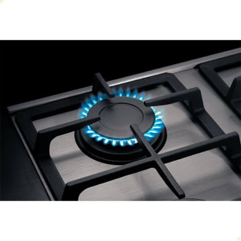 Cooktop A Gás Fischer 4 Bocas Platinium Com Trempe De Ferro Fundido Mesa Aço Bivolt