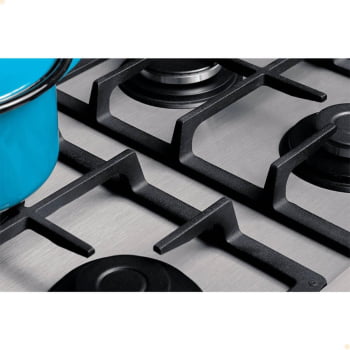 Cooktop A Gás Fischer 4 Bocas Platinium Com Trempe De Ferro Fundido Mesa Aço Bivolt