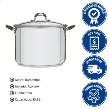 Caldeirão Tramontina Astro Silicone em Aço Inox Fundo Triplo com Tampa de Vidro 30CM 15,2 L 62125300