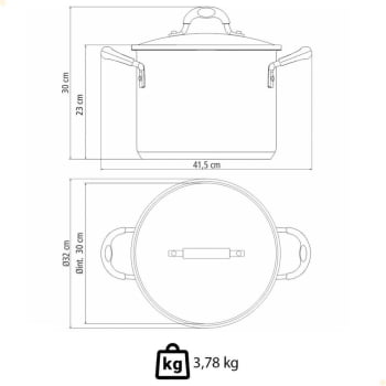 Caldeirão Tramontina Astro Silicone em Aço Inox Fundo Triplo com Tampa de Vidro 30CM 15,2 L 62125300