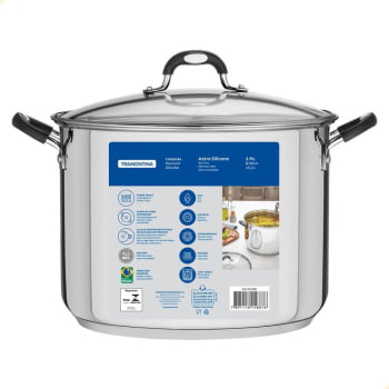 Caldeirão Tramontina Astro Silicone em Aço Inox Fundo Triplo com Tampa de Vidro 30CM 15,2 L 62125300