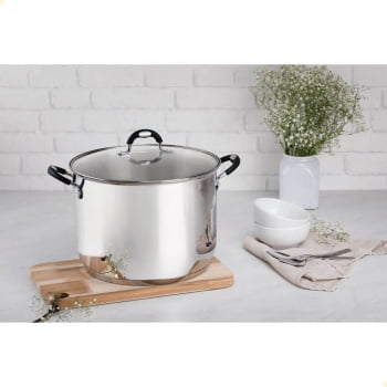 Caldeirão Tramontina Astro Silicone em Aço Inox Fundo Triplo com Tampa de Vidro 30CM 15,2 L 62125300