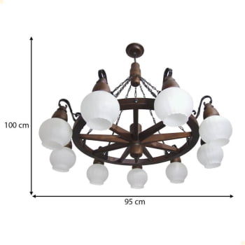 Lustre Muller Roda Carroça 9 Lâmpadas Envelhecido 609E