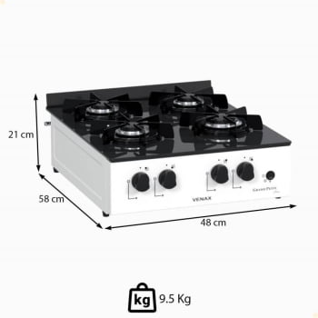 Fogão de Mesa 4 Bocas Venax Grand Petit Line Branco Gás GLP Automático Bivolt 25187