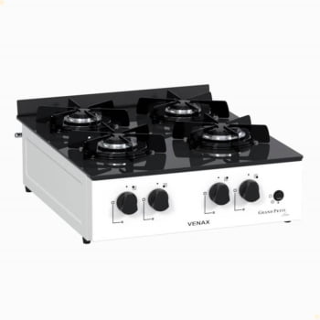 Fogão de Mesa 4 Bocas Venax Grand Petit Line Branco Gás GLP Automático Bivolt 25187