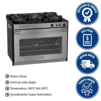 Fogão a Gás de Embutir Gaudi Platinum Vitreo 5 Queimadores Inox GLP 220V 22232