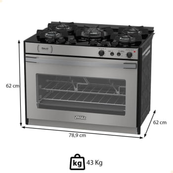 Fogão a Gás de Embutir Gaudi Platinum Vitreo 5 Queimadores Inox GLP 220V 22232
