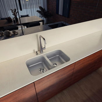Cuba Dupla Tramontina Isis 2C 34BL Prime Aço Inox Acetinado 72x40cm c Válvula e Sifão Duplo 94030102