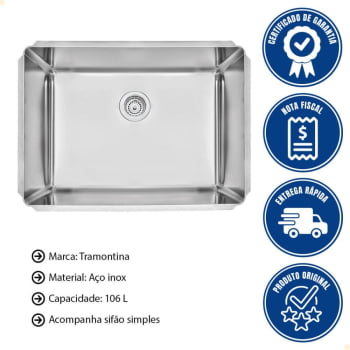 Cuba Profissional Tramontina Dritta Pro Inox Acabamento Scotch Brite 70x50 cm com Válvula e Sifão 94