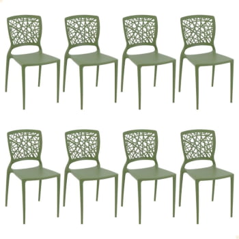 Conjunto 8 Cadeiras Tramontina Joana em Polipropileno e Fibra de Vidro Verde Oliva 92058027 Conjunto 8 Cadeiras Tramontina Joana em Polipropileno e Fibra de Vidro Verde Oliva 92058027