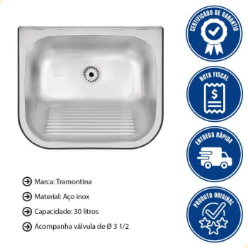 Tanque de Parede Tramontina Hera Wall 30 L em Aço Inox Acetinado 50x40 cm e Sifão 94401107