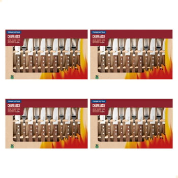 Jogo para Churrasco Jumbo 12 peças com Laminas de Aço Inox e Cabos de Madeira 4 Unidades 22299059X4