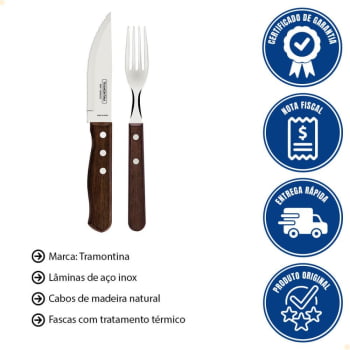Jogo para Churrasco Jumbo 12 peças com Laminas de Aço Inox e Cabos de Madeira 4 Unidades 22299059X4