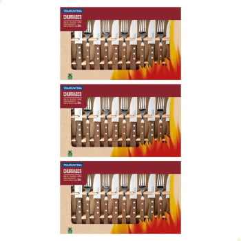 Jogo para Churrasco Jumbo 12 peças com Laminas de Aço Inox e Cabos de Madeira 3 Unidades 22299059X3