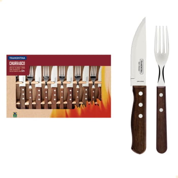Jogo para Churrasco Jumbo 12 peças com Laminas de Aço Inox e Cabos de Madeira 3 Unidades 22299059X3
