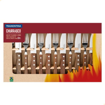 Jogo para Churrasco Jumbo 12 peças com Laminas de Aço Inox e Cabos de Madeira 3 Unidades 22299059X3