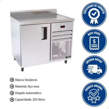 Balcão de Serviço Refrigerado Venâncio Aço Inox 1m Controlador Digital de Temperatura 220V VBSR10