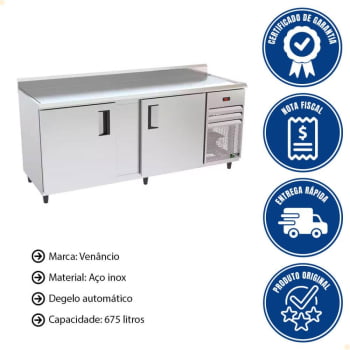 Balcão Refrigerado Ar Forçado Venâncio 2 Portas 554 Litros VBSR20 2000 220V Externo em Inox - 28753