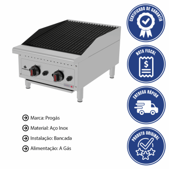 Chapa Charbroiler Profissional Progás PRO-45 CB 46 Cm A Gás Bancada Inox P44599