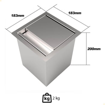 Lixeira De Embutir Quadrada Saro Em Aço Inox 4 Litros De Bancada Com Sistema Anti Odor CLL
