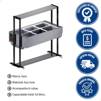 Buffet Térmico Aquecido Saro Em Inox 6 Cubas Com Tampa 220V BF622