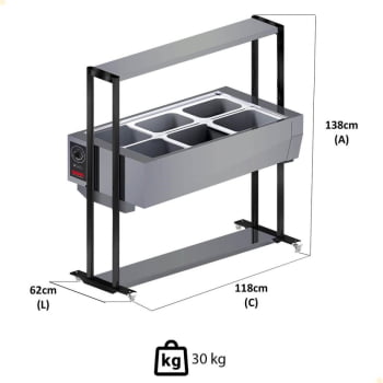 Buffet Térmico Aquecido Saro Em Inox 6 Cubas Com Tampa 220V BF622