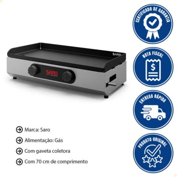 Chapa de Lanche Bifeteira Sanduicheira Saro 70cm A Gás De Baixa Pressão GLP CP70