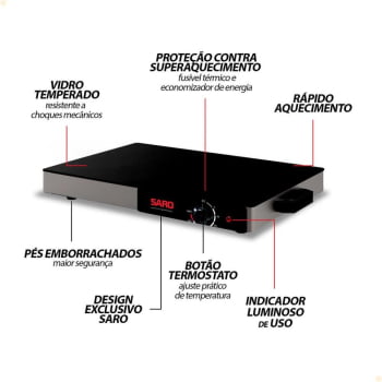 Mesa Térmica Rechaud Elétrico Saro Vidro Temperado 400 W 127V MT11