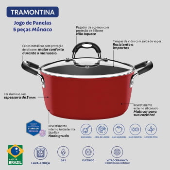 Jogo de Panelas Tramontina Mônaco em Alumínio com Revestimento Interno Antiaderente Starflon T3 2089