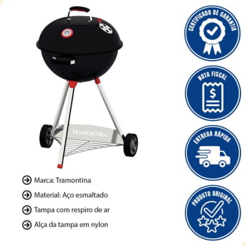 Churrasqueira a Carvão Tramontina em Aço Esmaltado com Grelha e Utensílios Inox TCP-560L 26500011